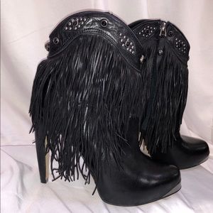 Sam Edelman Black Leather Fringe Booties